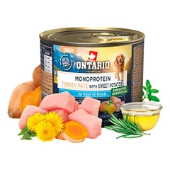 Ontario vieno baltymo konservai suaugusiems šunims su kalakutiena ir saldžiosiomis bulvėmis, 200 g