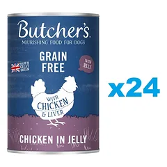 BUTCHER'S Original Recipe in Jelly, maistas šunims, gabaliukai su vištiena želė 24 x 400g