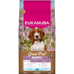 Eukanuba Puppy&Junior Small&Medium Grain Free Ocean Fish sausas maistas mažų ir vidutinių veislių šuniukams, 12 kg