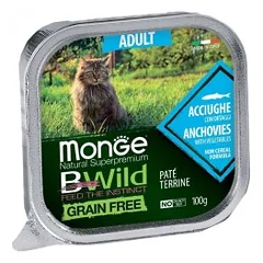 Monge BWild adult paštetas katėms su ančiuviais ir daržovėmis 100g