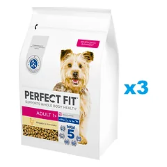 PERFECT FIT Adult 1+ sausas visavertis ėdalas suaugusiems mažų veislių šunims, gausus vištienos 3x2,6 kg