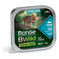 Monge Bwild Adult Sterilised Tuna with Vegetables begrūdis paštetas katėms