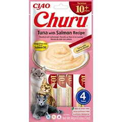 INABA Churu Cat Senior Tuna with Salmon 4x14g skanėstas vyresnio amžiaus katėms su tunu ir lašiša