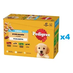 PEDIGREE Junior Pasirinkti skoniai su ryžiais 48x100g šuniukų drėgnas maistas su vištiena, ėriena, paukštiena ir jautiena.