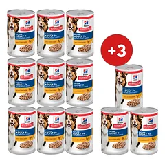 HILL'S Science Plan Canine Mature Adult su vištiena, 9 x 370 g, vyresnio amžiaus šunims + 3 skardinės NEMOKAMAI!