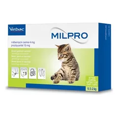 Virbac Milpro 4mg/10mg plėvele dengtos tabletės kačiukams nuo kirminų, N2
