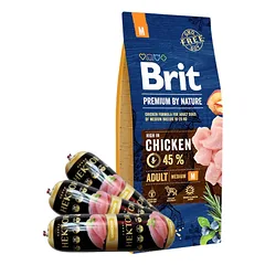 BRIT Premium By Nature Adult M 15kg + Hektor paukštienos batonas 3x900g