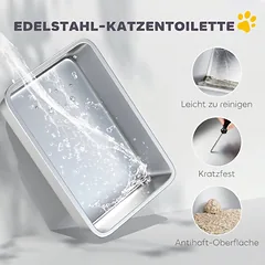 Uždaras nerūdijančio plieno kačių tualetas, XL dydžio, su semtuvu, šviesiai pilkas — 5 nuotrauka