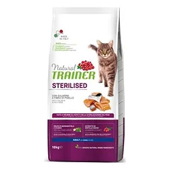 Natural Trainer Cat Sterilised Adult Salmon & Pea sausas maistas sterilizuotoms suaugusioms katėms su lašiša ir žirneliais, 10 kg