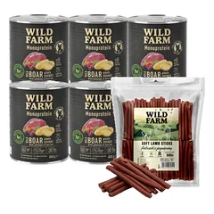 WILD FARM Monoprotein Wild Boar 6x800g hipoalerginis šunų ėdalas + nemokamas skanėstas