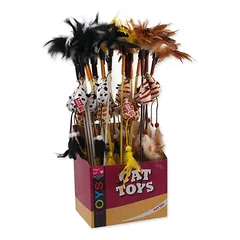 Magic Cat pliušinė pelė su plunksnomis ir PVC lazdele katėms, 20 cm, 46 cm