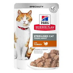 Hills Science Plan Sterilised Cat Young Adult ėdalas katėms su kalakutiena guliašas 12x85g