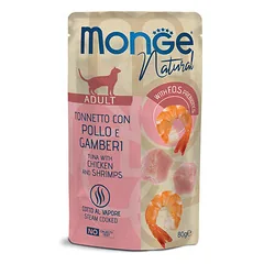 MONGE Natural konservuotas pašaras su tunu, vištiena,  krevetėmis katėms, 80 g parduotuvėje 1petshop.lt