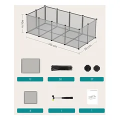 Aptvaras mažiems gyvūnams modulinis su skaidriomis plokštėmis, pilkas ir juodas, 143 × 73 × 46 cm — 4 nuotrauka