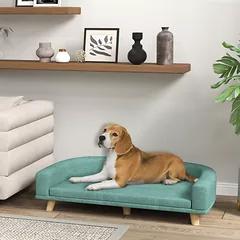 Šunų sofa dideliems šunims iki 30 kg, paminkštinta, su pušies medienos kojelėmis, 98 x 67 x 25 cm, žalia — 2 nuotrauka