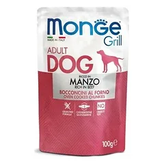 Monge Dog Grill Pouches Multipack Chicken and Turkey, Beef, Codfish 12x100 g — 2 nuotrauka