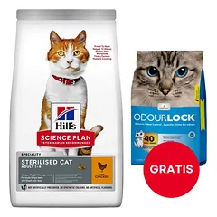 HILL'S „Science Plan Young Adult Sterilised Cat“ 10 kg kačių ėdalui su vištiena + 6 kg kačių kraikas NEMOKAMAI
