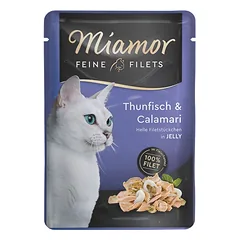Miamor Feine Filets - drėgnas kačių maistas tunas su kalmarais drebučiuose 100g