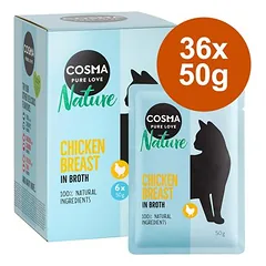 Cosma Nature šviežio maisto maišeliai, drėgnas maistas katėms, ekonominė pakuotė 36 x 50 g
