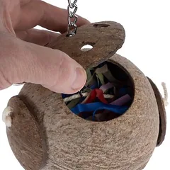 TIAKI kokoso riešuto kabinėjimo ir ėdimo žaislas paukščiams, apie Ø 15 x H 30 cm — 4 nuotrauka