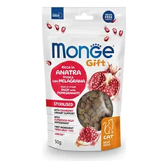 Monge Gift Cat Meat Minis Sterilised Duck With Pomegranate skanėstas sterilizuotoms suaugusiems katėms, 50 g