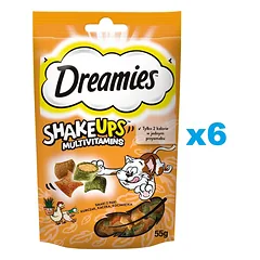 DREAMIES ShakeUps Multivitamins 6x55g Kačių skanėstas su vištiena, antiena ir katžole