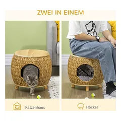 Kačių namelis PawHut 44x43x42cm., šviesiai rudos spalvos — 4 nuotrauka