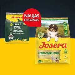 Josera Lamb + Sweet Potato begrūdis sausas pašaras šunims su ėriena ir batatais, 900 g.