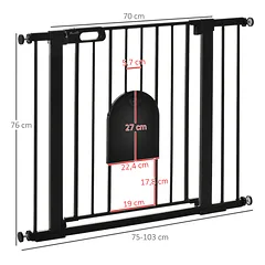 Apsauginiai varteliai gyvūnams su mažomis durelėmis ir automatiniu užsidarymu, juodi, 75–103 × 76 cm — 4 nuotrauka