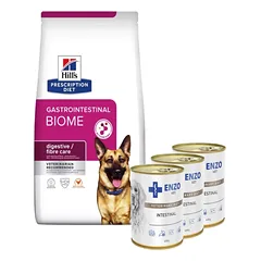HILL'S PD Prescription Diet Canine Gastrointestinal Biome 10kg + ENZO VET Žarnyno dieta šunims su ėriena 3x400g