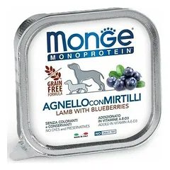 Monge Monoprotein Fruits paštetas su ėriena ir mėlynėmis, drėgnas maistas šunims 150 g — 1 nuotrauka