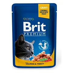 Brit Premium konservai katėms su lašiša ir upėtakiu 24x100g
