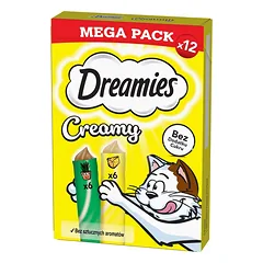 DREAMIES Creamy MEGA PACK papildomas maistas su sūriu ir katžole 12x10 g