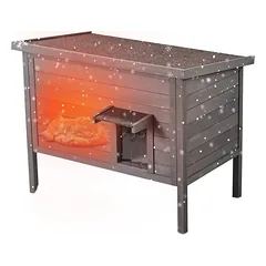 Medinis lauko kačių ir triušių namelis, izoliacija, atviras stogas, 34x22x27 colių