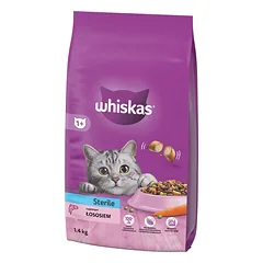 WHISKAS Sterile 1,4 kg pilnavertis sausas maistas suaugusiems katėms po sterilizacijos su skaniu lašišu