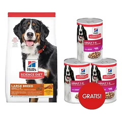 HILL'S Science Plan Adult Dog Large Dry Chicken 14 kg sausas pašaras didelių veislių suaugusiems šunims su vištiena + 3 skardinės HILL'S šlapio pašaro dovanų.