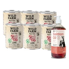 WILD FARM Pate Lamb 6x800g ėdalas šunims be glitimo +LAB V Lašišų aliejus šunims ir katėms 1000ml