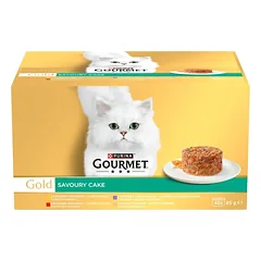 GOURMET Gold Savoury Cake 48x85g su vištiena, jautiena, ėriena ir kalakutiena, drėgnas kačių maistas