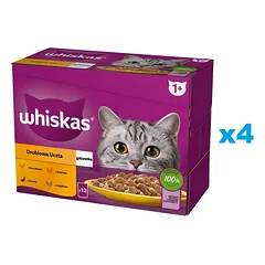 WHISKAS Adult 48x85g drėgnas maistas suaugusioms katėms su: vištiena, antiena, paukštiena, kalakutiena
