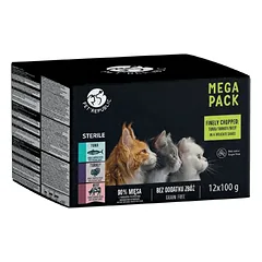 PetRepublic drėgnas kačių ėdalas po sterilizacijos gabalėliais švelniame padaže MIX 3 skonių 12x100g