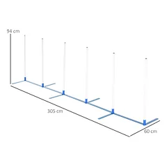 Agility slalomo rinkinys šunims, 6 sulankstomi stulpeliai, su nešiojimo krepšiu, šunų dresūrai ir žaidimams, 305 x 60 x 94 cm, baltas ir mėlynas — 3 nuotrauka