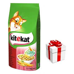 KITEKAT 12 kg - sausas kačių ėdalas su jautiena ir daržovėmis + STAIGMENA KATEI