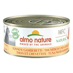 Almo Nature HFC Natural tunzivs su krevetėmis, konservai suaugusiems katėms, 150 g