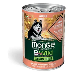 Monge Bwild adult konservuotas pašaras su lašiša, moliūgais ir cukinijomis 400g