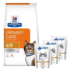 HILL'S PD Prescription Diet Feline s/d 1,5kg + ENZO VET šlapalas su vištiena padaže katėms 3x100g