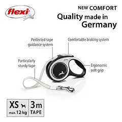 FLEXI pavadėlis šuniui New Comfort XS juostinis 3m, juodas — 3 nuotrauka