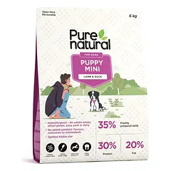 Purenatural sausas maistas mažų veislių jauniems šuniukams su ėriena ir antiena, 1,5kg