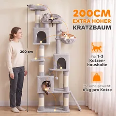 Kačių draskyklė, šešių lygių su hamaku, šviesiai pilka ir smėlinė, 200 cm — 4 nuotrauka
