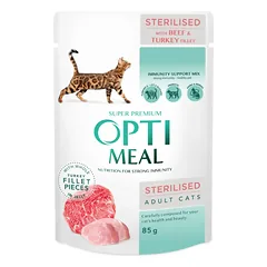 OPTIMEAL konservai sterilizuotoms katėms ir kastruotiems katinams su jautiena ir kalakutiena 85g x 12