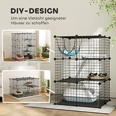 Narvas katėms 70x70x105 cm, modulinis, su platformomis, kopėtėlėmis ir hamaku, kačiukams iki 4 kg, juodas — 4 nuotrauka